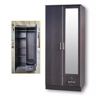 STARS 2 Door 6ft Wardrobe Clothes Storage Cabinet With Mirror Almari Baju Cermin Grey White Brown Co