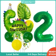 GeeParty 10pcs Dinosaur Number Balloon set Foil Monstera Leaf Balloon Dinosaur Theme Birthday Decors