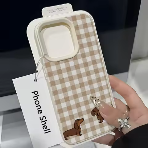 Plaid Sausage Dog Lichee leather pattern Phone Case For Vivo V60 V50 V40 V30 V30E V29 V27 V25 23 Pro