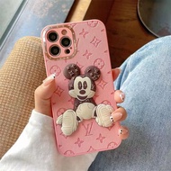 For Iphone 12 13 14 Pro Max Casing Cute Cartoon Mickey Pink Leather Case For iphone 7 8 X XS XR Plus Protective Cover Casing