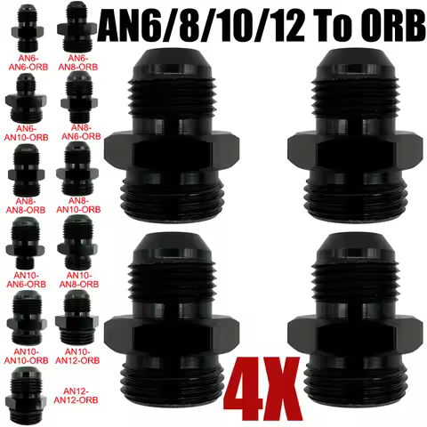 4X Fuel Line Hose Fitting Male Adapter ORB-6 ORB-8 ORB-10 ORB-12 O-Ring Boss To 6AN 8AN 10AN 12AN Al