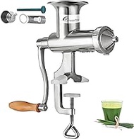 Happybuy Wheatgrass Extractor Portable, Manual Juicer with 3 Sieves, for Green Vegetable Fruit Leafy Squeezer, 304 Stainless Steel, Silver