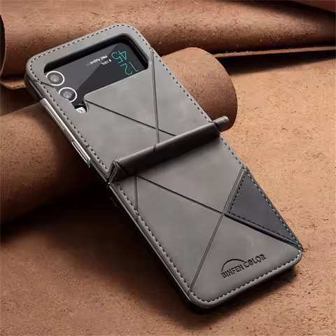 For Samsung Z Flip 7 5 6 Flip4 Flip 3 5G Luxury Case Leather Back Cover For Samsung Galaxy Z Flip 7 