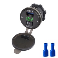 Quick Charger QC3.0 12V Terdapat Saklar Dan Voltmeter Waterproof Mobil Dan Motor