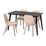 LISABO/ODGER 餐桌附4張餐椅, 黑色/米色