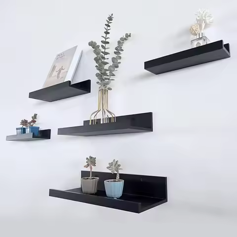 Black Floating Shelves | Set of 5 | Wall Shelf | Wood Bathroom Shelves | Bedroom | Living Room | Kit