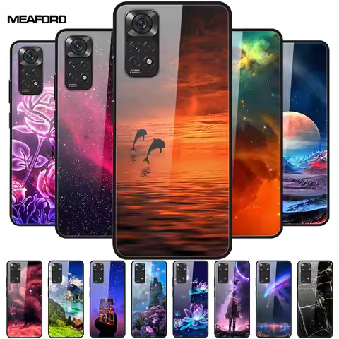 For Redmi Note 11 Cases Note 11S Tempered Glass Hard Back Cover For Xiaomi Redmi Note 11 Pro 5G Case