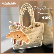 [Free Croissant Charm] Women's tote bag with embroidered bow, wide, lightweight form with buttons fo