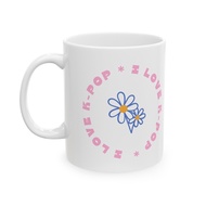Blush Circular Text & Blue Bloom I Love K-Pop Mug C2 Ceramic Mug 11Oz