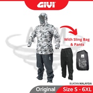 GIVI 2 Layer Raincoat hat pocket Double Rainsuit Baju Hujan Topi Rain Coat Army Camouflage S M L XL 