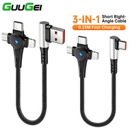 Guugei 25CM 3-in-1 Fast Charging Short Cable 66W USB-A/Type-C To Micro USB/Type-C/iOS Data Cord For 