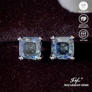 1CT/2 Carat Asscher GRA moissanite Diamond Gray S925 silver platinumplated earrings, simple fashion 