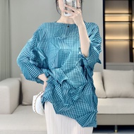 NEW Japan Issey Miyake 2024 Summer New Fashion Womens Round Neck Seven Sleeve Pullover Pleated Tempe
