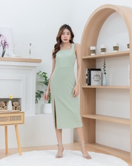 Lady MADE Kloset เดรสคอเหลี่ยมสีเขียวอ่อน รุ่น sqaure เดรสยาวออกงาน เดรสสวยๆ LT002