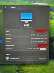 唯一有保 iMac 27 inch 2020 (5K Retina) (AppleCare 3/5/2026)