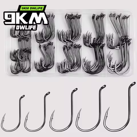 9KM Octopus Fishing Hook Kit 100-250pcs Offset Hook High Carbon Steel Circle Hook Black for Catfish 