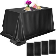 ผ้าปูโต๊ะผ้าซาตินสีดำสำหรับงานแต่งงานผ้าปูโต๊ะสำหรับจัดเลี้ยงทรงสี่เหลี่ยมไหมเทียม
