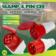 16AMP 4 PIN CEE Connector Socket , Plug And Wall Socket