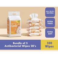 Hoppi Premium Baby Antibacterial Wipes (20 Wipes x 5 Packs)