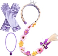 Princess Rapunzel Wig Rapunzel Braid Cosplay Long Hair Wig with Braid Gloves Necklace Dress up Acces
