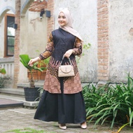 Gamis Batik Motif Bunga Surya Modern Premium Dress Muslim Gamis Batik Kombinasi Terbaru