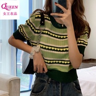 爆款 半袖 毛衣女韓版 ins 潮 New Korean Knitted Shirt for Women 爱心短袖上衣女夏季2025年新款韩版针织衫短款爆款半袖毛衣ins潮 Love Short Sl