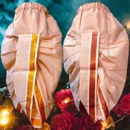 Panchakacham Kids Dhoti Pants Copper Rose Gold Tissue Zari Cotton With Pattu Borders For Baby Boys K