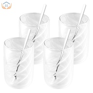 4 Pcs 320ml Double Walled Glass Coffee Mugs Clear Latte Macchiato Glasses with Spoons for Milk SHOPS