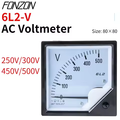 6L2-V Series Pointer AC Voltmeter for Generator 250V/300V/450V/500V Panel Analog Voltmeter 80x80mm P
