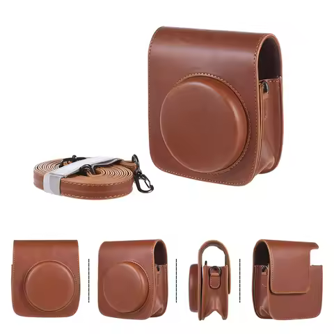 Vintage PU Protective Camera Case Bag Pouch Cover Protector w/ Strap for Fujifilm Instax Mini 90 Ins