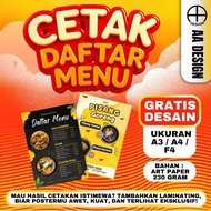 FREE DESIGN Print Food Menu List Drink/ A3 A4 F4 | Art Paper 230gr A4 Paper Printing Service