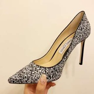 ［全新] Jimmy Choo 38 4” Romy 100 黑白閃 高跟鞋 high heels