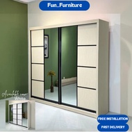 𝗙𝗥𝗘𝗘 𝗜𝗡𝗦𝗧𝗔𝗟𝗟-Syaheera AntiJump Sliding Door Wardrobe 6x8,8x8 | Melamine | Almari White