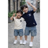 Kids Boys NY Outfit Set Shirt + Denim Shorts 3PCS Korean Style Casual Set 2-11 Years