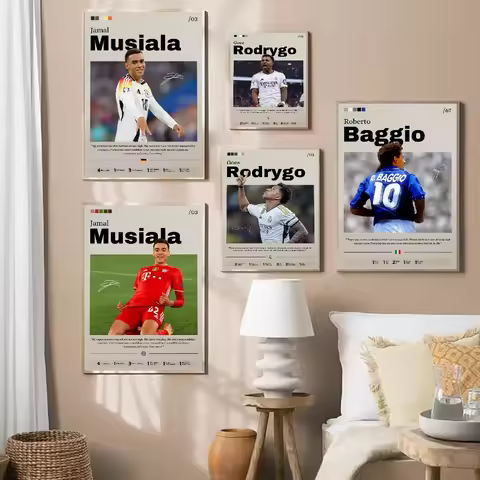 M-Musiala R-Rodrygo B-Baggio Sports Poster Soccer Print Decor Football Legend Wall Art Fan Gift