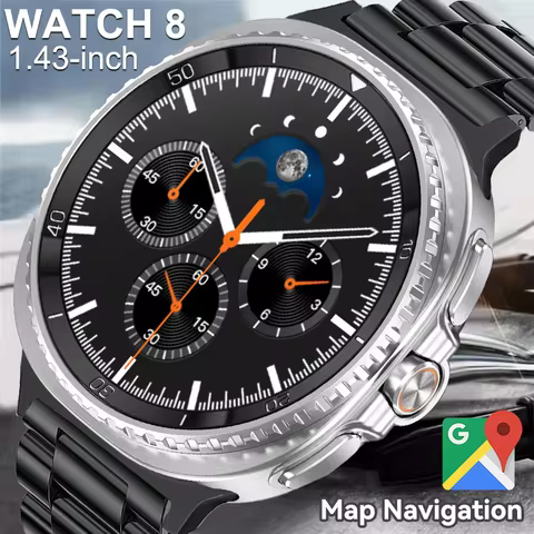 Men Watch 8 Google Maps Smart Watch Women 1.43-inch AMOLED Screen Compass NFC 3ATM Waterproof Blueto