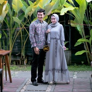 gamis kombinasi 5840 couple gamis batik kombinasi tille grey - gamis kombinasi m