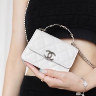 【97新 ✨ 全網最低價！】香奈兒Chanel Kelly mini 白銀 琺瑯手柄 荔枝皮（下單前先詢問庫存❗️）