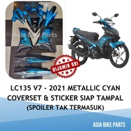 Yamaha Original LC135 V7 Body Cover with Graphic / Coverset siap tampal 2021 Metallic Cyan - 55D-F00