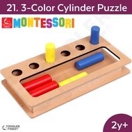 Montessori 3-Color Cylinder Puzzle - Kids Early Learning Toy - Wooden Shape Size Color Pattern Sorting - Geometry Block Match Stacking Puzzle - Baby Infant Toddler Children Boy Girl Preschool Education - Motor Sensory Skill Memory Board Game - Gift Set