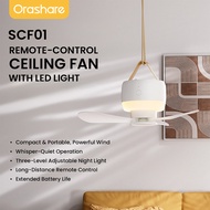 Orashare SCF01 พัดลมเพดานพร้อมไฟ พัดลมแขวนไฟฟ้าแบบเงียบพร้อมรีโมตคอนโทรลแบบชาร์จไฟได้ไฟตั้งแคมป์พัดล