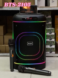 ลำโพงบลูทูธไร้สาย รุ่น BTS-2105 ดอกลำโพง8นิ้ว ฟรีไมค์ลอยแบบชาร์จ2ตัว ปรับECHOได้ สามารถเสียบกีต้าร์ไ