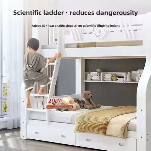 White Bunk Bed, Solid Wood , Children's , Second Floor, Siblings, Upper and Lower , Letter Small Apa