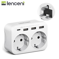 LENCENT EU to UK Adapter Plug England Travel Adapter with 3 USB ports and 1 USB-C port Charger Converter Europe 2 Pin to UK 3 Pin for Singapore Malaysia HK Scotland Ireland Wales Maldives Great Britain type G type Plug Adapter