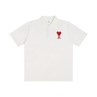 Genuine Ami Paris The Correct Version Of The Big Love Macaron Embroidery Solid Color Polo Shirt Shor