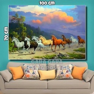 Wall display Poster HORSE 8 TAILS FENGSHUI JUMBO size 100x50cm 100x70cm 150x100cm 200x100cm + FRAME