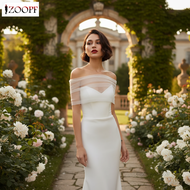 ZOOPF Bridal Pearl Veil Cape-Off The Shoulder Long Design Bodycon Dress For Wedding Party ZF-MY