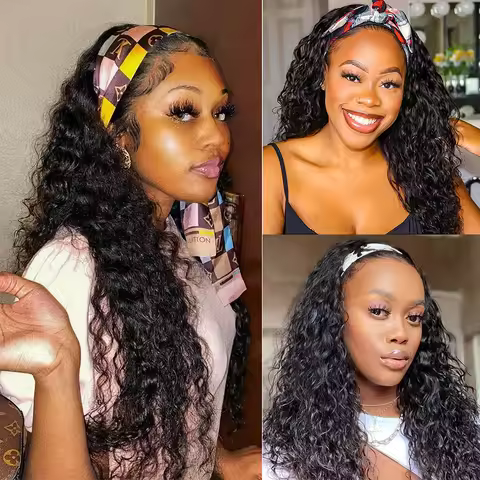Headband Wig Human Hair Water Wave Human Hair Wigs Full Machine Made Malaysian Human Hair Wigs For B
