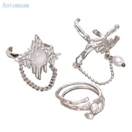 AUTU 3Pieces Opening Rings Geometric Rings Hand Jewelry Chain Rings Adjustable Rings