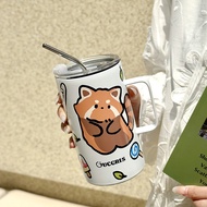 Stainless Steel Straw Cup Large-Capacity Handle Cup with Lid ins High-Value Student Thermos Cup Work